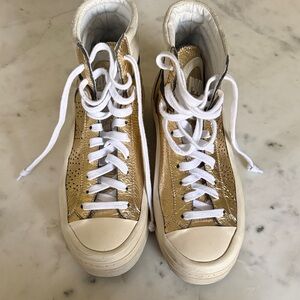 P448 UNWORN Gold High-Tops with White Accents